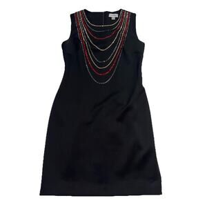 Calvin Klein Dress Size 8 Black Red Gold Jeweled Embellished Holiday Party Date